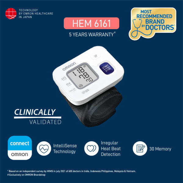 Omron HEM 6161 Wrist BP Monitor with 30 Memory & Storage Case