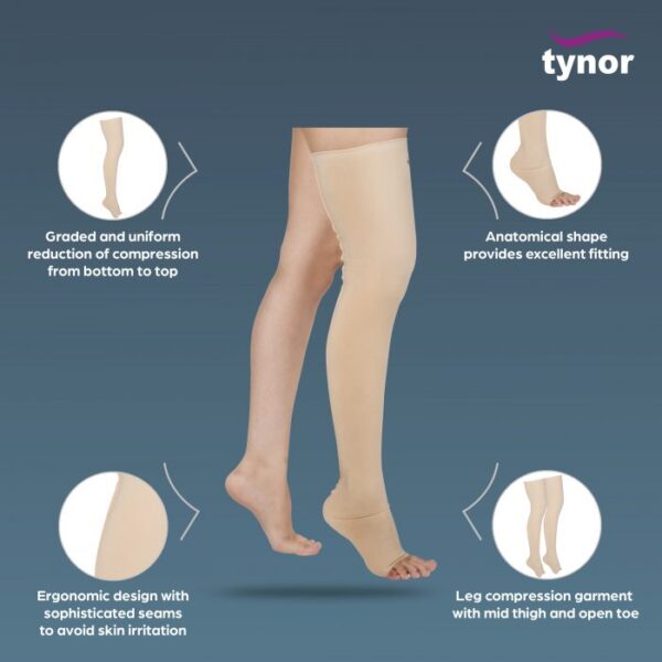 Tynor Compression Garment Leg Mid Thigh Open Toe