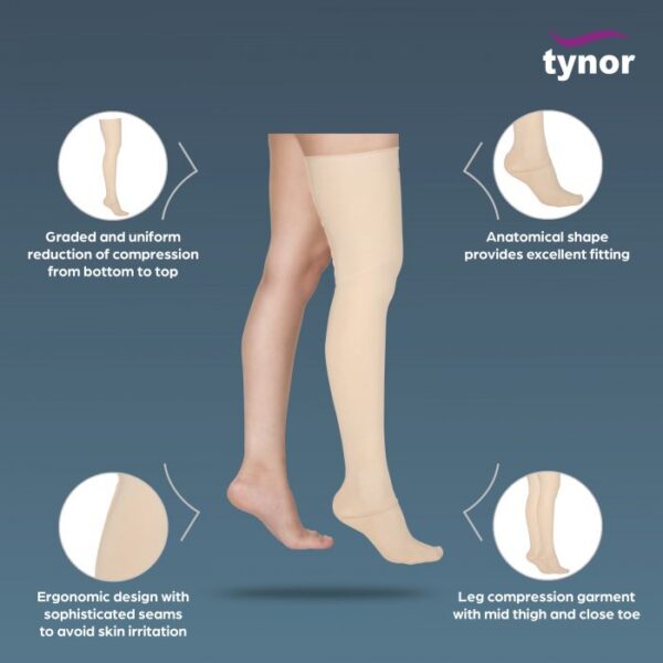 Tynor Compression Garment Leg Mid Thigh Closed Toe