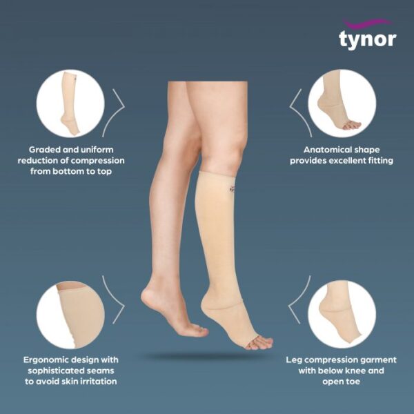 Tynor Compression Garment Leg Below Knee Open Toe